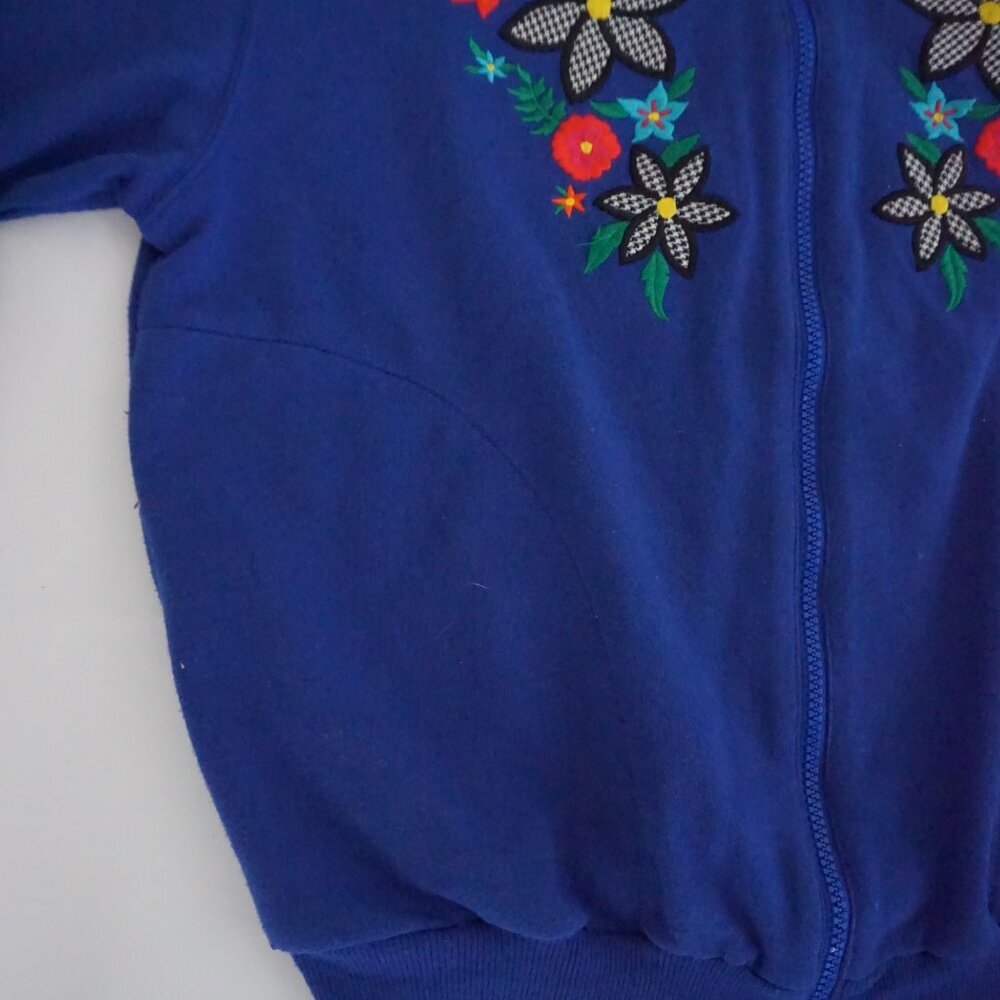 Vintage Alfred Dunner Blue Floral Embroidered Zip Up Knit Cottagecore Cardigan S - Picture 8 of 10